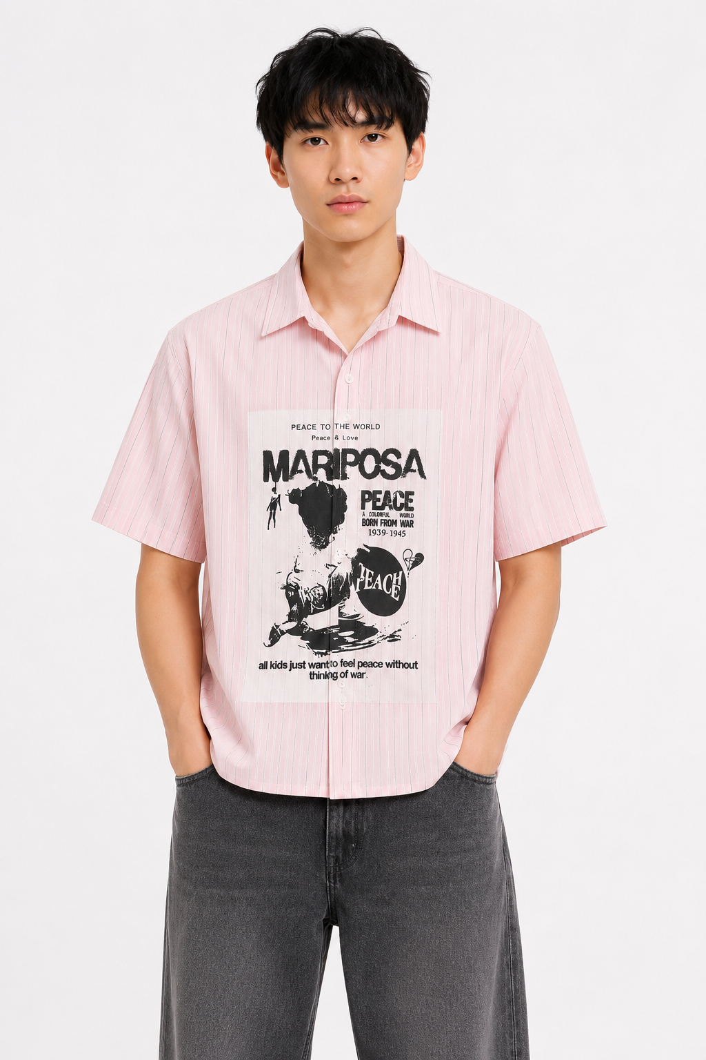 Peace & Love Boxy Fit Shirt - Pink