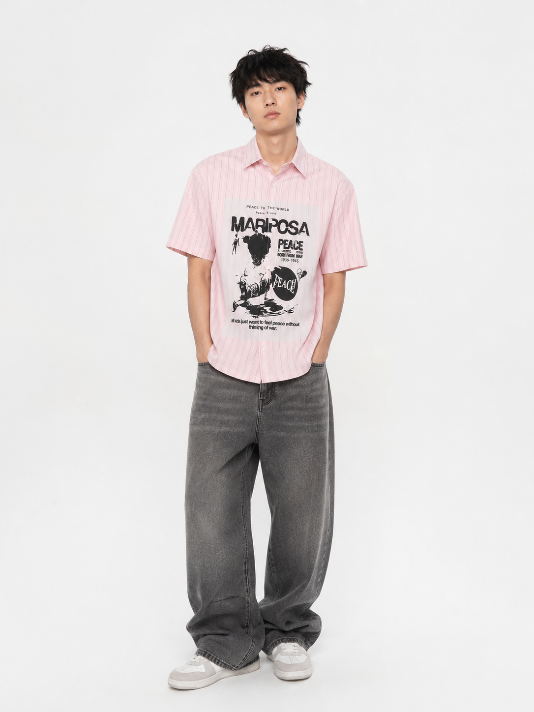 Peace & Love Boxy Fit Shirt - Pink