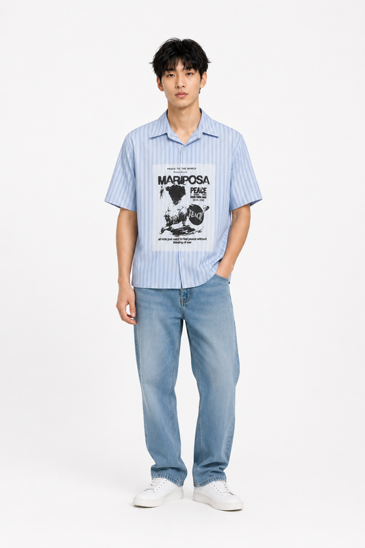 Peace & Love Boxy Fit Shirt - Blue