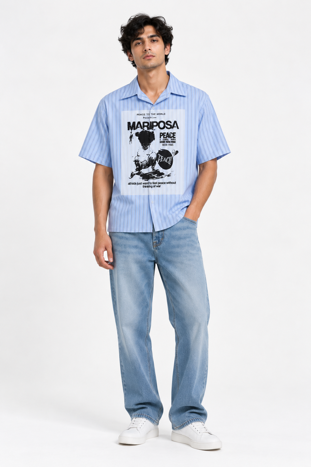 Peace & Love Boxy Fit Shirt - Blue
