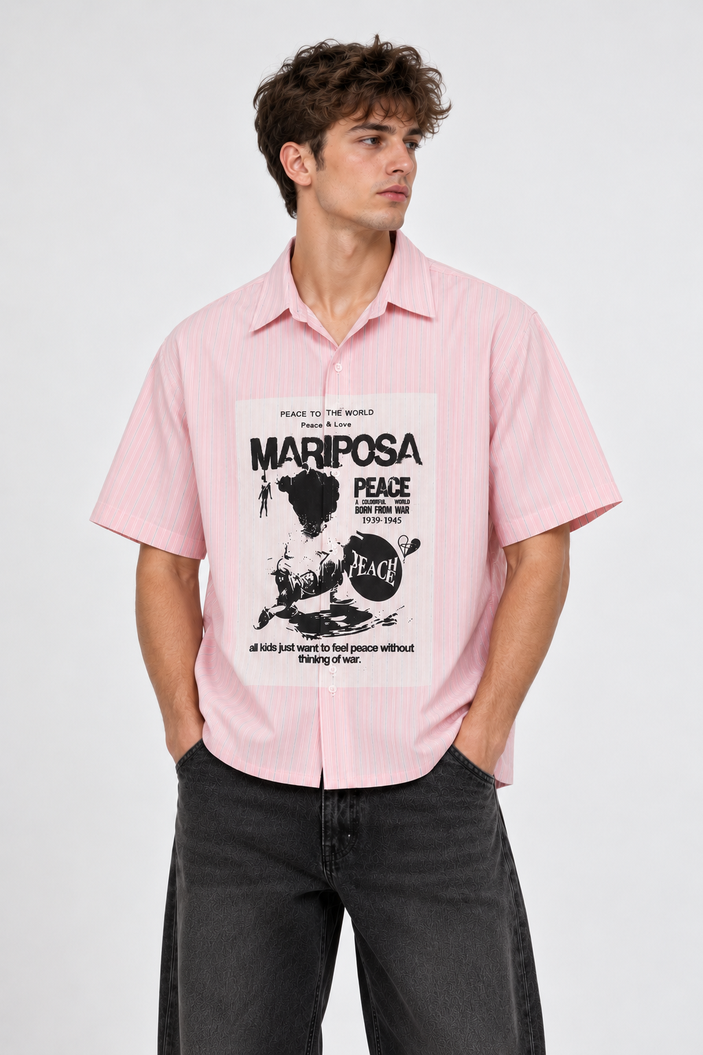 Peace & Love Boxy Fit Shirt - Pink