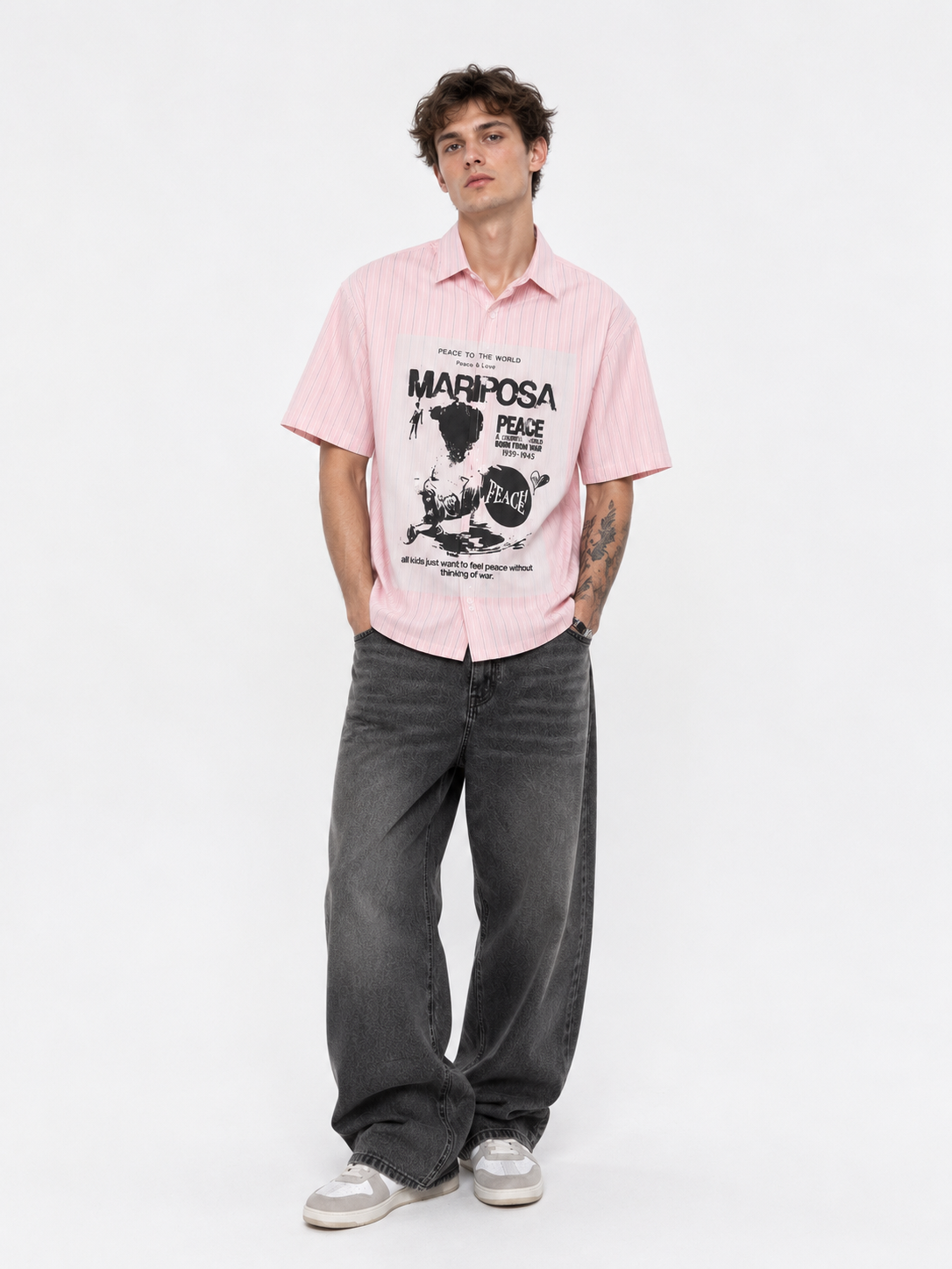 Peace & Love Boxy Fit Shirt - Pink